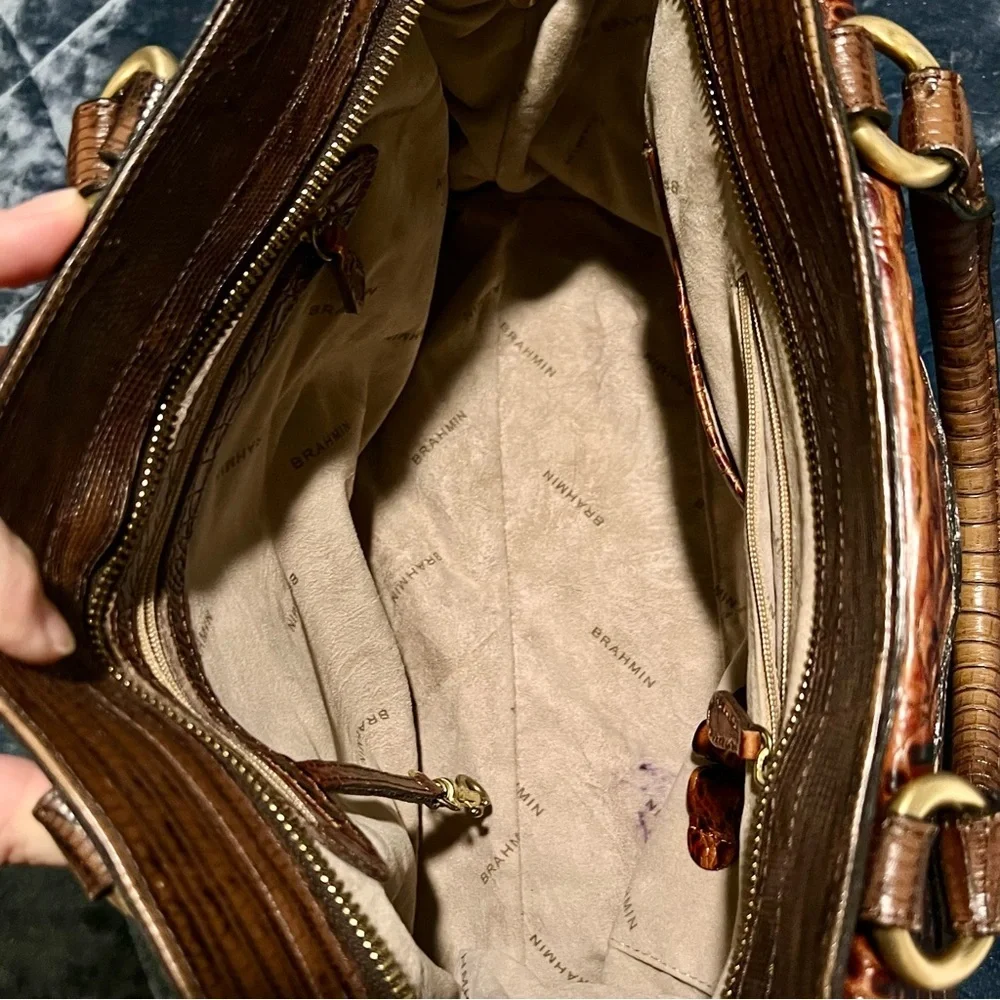 Brahmin Elegant Brown Crocodile-Embossed Handbag